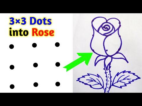 How To Draw Rose With 3×3 Dots | Rose Drawing Easy & Simple | Step By Step Drawing Tutorial