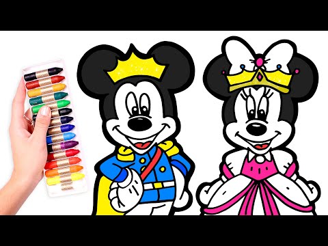 Colorea a los príncipes Mickey y Minnie Mouse 🐭👑🐭 Dibujos para niños