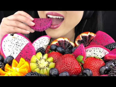 ASMR COLORFUL FRUIT PLATTER (NO TALKING) EATING SOUNDS | ASMR Phan