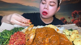 nasi padang komplit guali daging sapi + kikil jengkol muda sambal ikan bilis oseng kangkung MUKBANG 