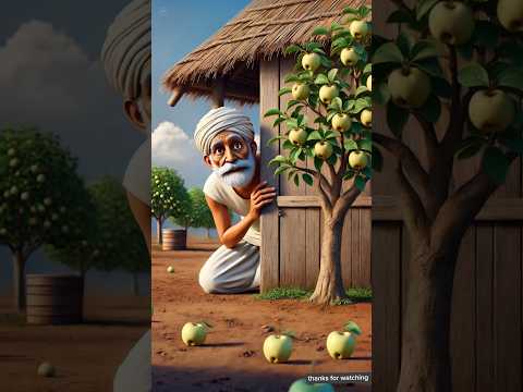 The farmer hides behind the door and keeps an eye on someone stealing apples from his apple tree 😭