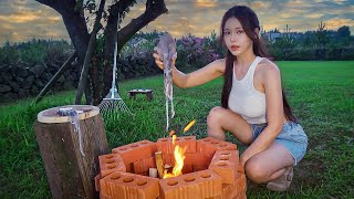 벽돌쌓아 화로 만들고 무늬오징어 구워먹는 제주도 시골 라이프 | 열무 비빔밥에 시원한 오이냉국 | 전원주택 브이로그