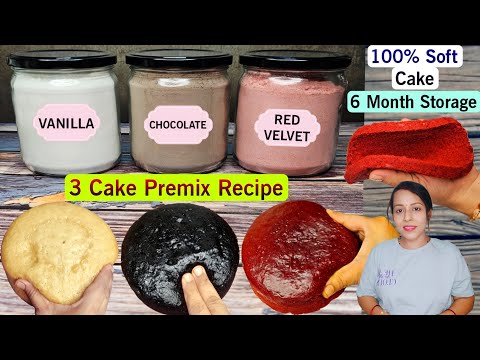 3 Eggless Cake Premix Recipe | How to make Cake Premix at Home | Chocolate,Vanilla,Red Velvet Premix