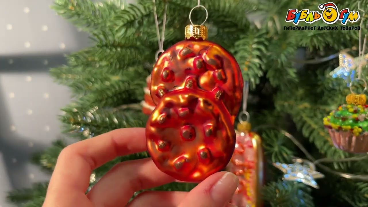 Набор елочных украшений Фастфуд стеклянный 6шт  - видео