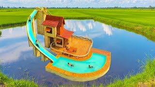 Building Our DREAM Bamboo House with a Giant Water Slide in the Water!