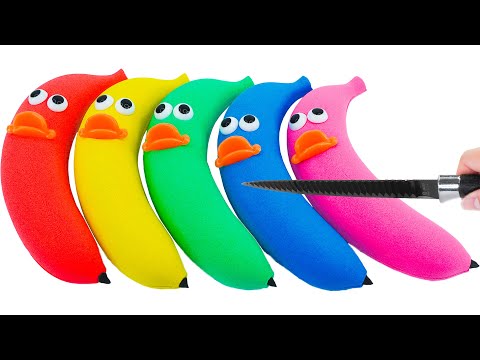 Satisfying Video | DIY How To Make Rainbow Banana From Kinetic Sand Cutting ASMR | Yo Yo Candy