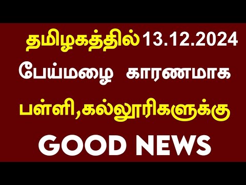 13/12/2024 Tamilnadu Schools Colleges Rain Holiday News latest மழை பள்ளி கல்லூரி விடுமுறை