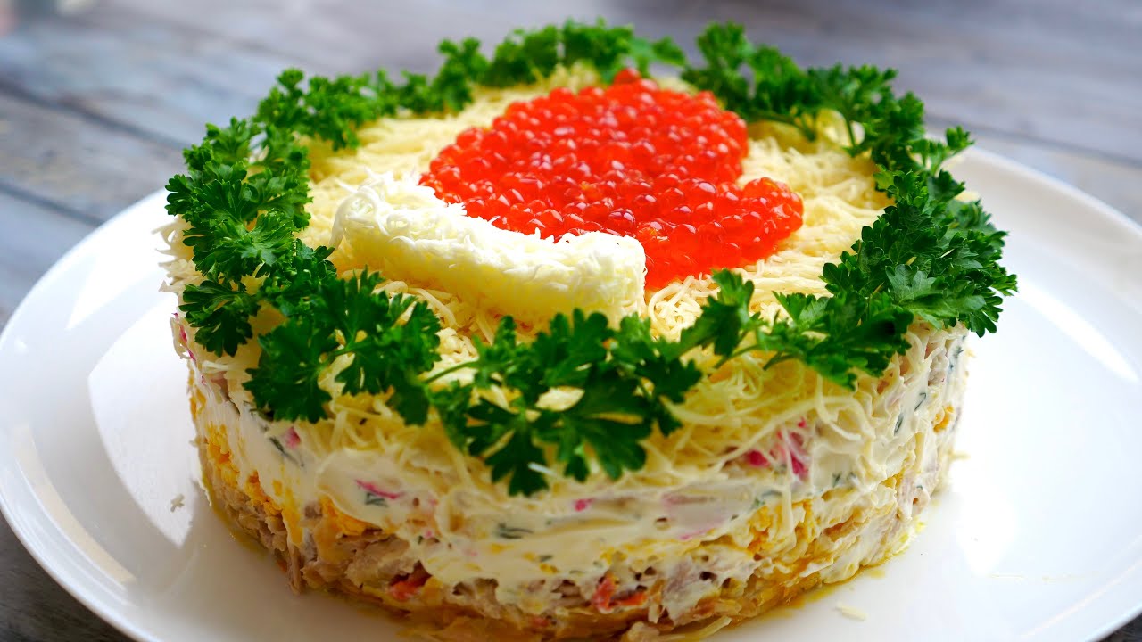 Салат варежка к новогоднему столу - очень вкусный и сытный
