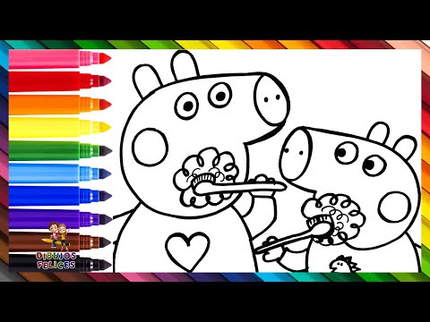 Dibuja y Colorea A Peppa Pig Y George Pig Lavándose Los Dientes 🐷🦷 Dibujos Para Niños