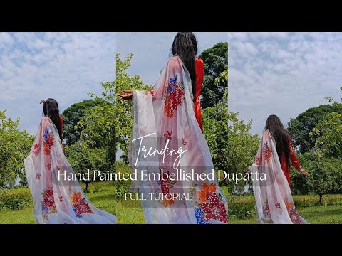 ✨️Hand Painted Embellished Dupatta ✨️Eid Special Designer Dupatta Designing Tutorial ✨️