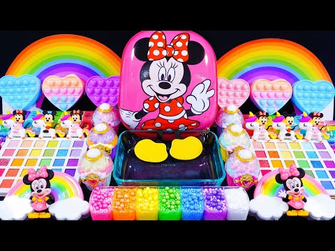 🌈ASMR🌈 Mixing "Mickey Mouse" MakeUp Eyeshadow,Glitter Into Clear Slime satisfying #슬라임 (724)