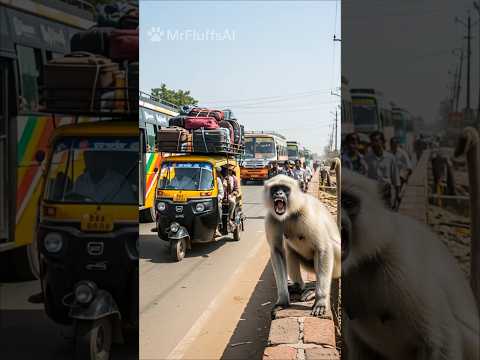 Monkey warns rickshaw driver #ai #monkey #india #foryou #jayshreeram #follow #shorts #rescue #wild