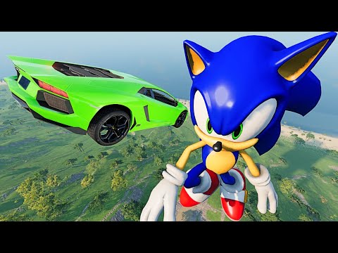 Cars Jumping Into Angry SONIC - BeamNG.drive