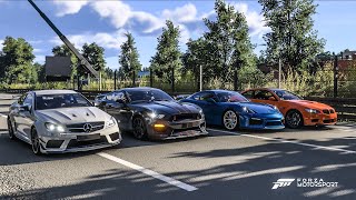 Forza Motorsport Drag race: Mercedes C63 AMG vs Shelby GT350R vs Porsche Cayman GT4 vs BMW M3 GTS