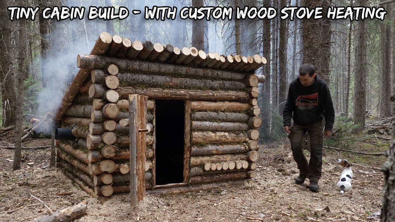 I Built a Secret Tiny Cabin that has Wood Stove Heating