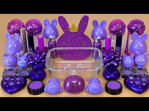 ASMR Slime Purple 💜 Mixing eyeshadow, makeup and glitter into Slime. Relaxing slime video.
