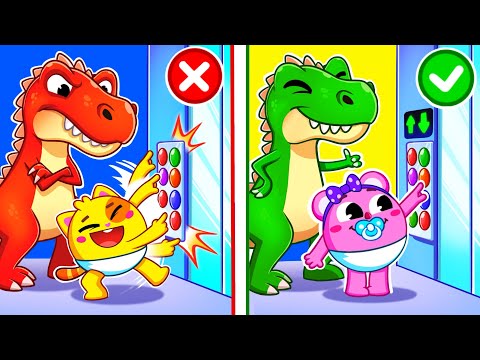 Safety Rules In The Elevator With Dinosaurs Song | Funny Baby Songs & Nursery Rhymes by Toddler Zoo