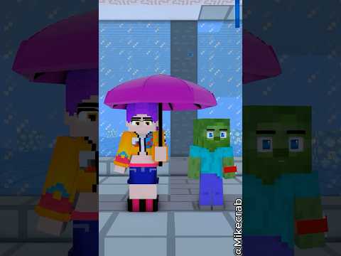 Zombie transforms into Herobrine to walk through rain dry 🌧️⚡😱