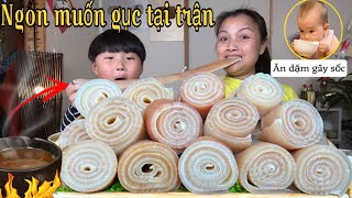 Cơ miệng lên 6 múi với da heo siêu dài cuộn như bánh tráng chấm mắm tôm , spotlight bé Na gặm tô