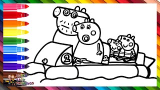 Draw and Color Peppa Pig and Her Family Enjoying the Summer 🐷🐷🐷🐷☀️🏖️🌈 Drawings for Kids