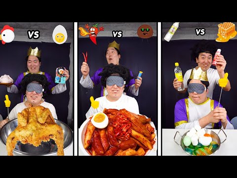 ASMR MUKBANG | Crispy Fried Chicken, fire noodles recipe eating | Left or Right Emoji Food Challenge