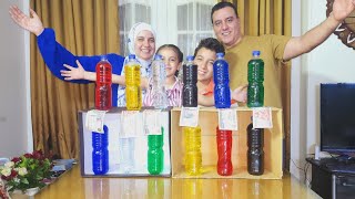 تحدي الزجاجات الملونة 🟢🔴🟡🔵  مين كسب اكتر