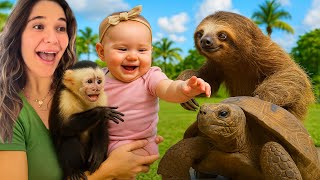 MY BABY MEETS ALL MY ANIMALS for the FIRST TIME!