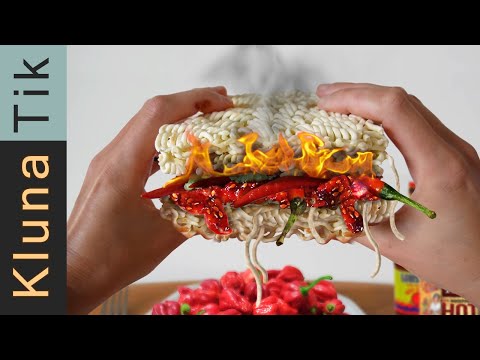 Eating SPICIEST Korean Fire Noodles burger in the WORLD!