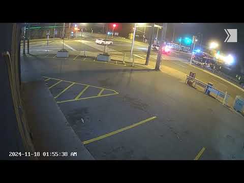 Security footage captures moment of crash involving a stolen BMW and a TTC bus