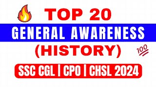 Top 20 General Awareness History Questions asked in SSC CGL Exam | SSC CGL | CPO | CHSL 2024