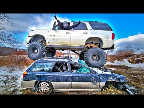 RUNNING OVER CARS WITH MY REDNECK MONSTER TRUCK!