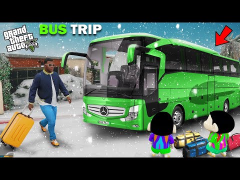 Franklin And Shinchan Bus Trip In Snowfall In GTA 5!