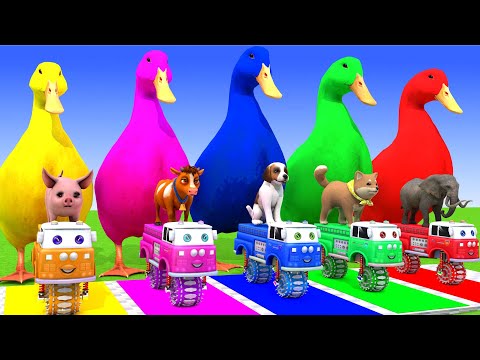 Long Slide Game With Cow Elephant Gorilla Hippopotamus Tiger - 3d Animal Game - Funny 3d Animals