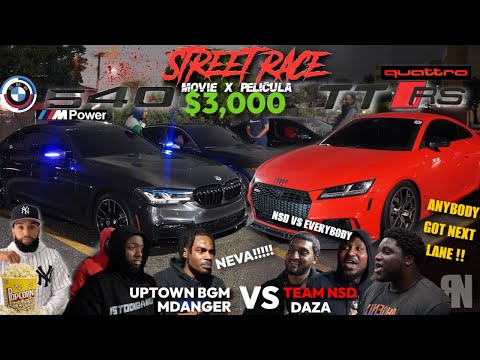 CRAZY! BMW 540 HYBRID TURBO VS AUDI TTRS DAZA MODDED STREET RACE  $3,000 POT #audi #ttrs #bmw 