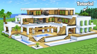Minecraft: How to Build a Mega Modern House Tutorial (Easy to Follow) #72 - Interior in Description!