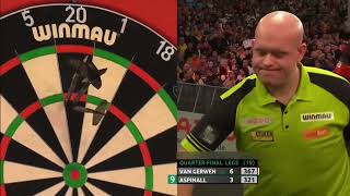 Michael van Gerwen checks 127 after 6 perfect darts from Aspinall