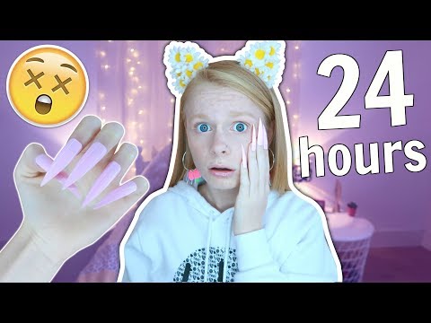 I Wore REALLY LONG Acrylic Nails For 24 Hours!! 😱💅 *painful*