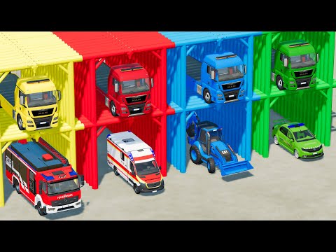 TOYS OF COLORS ! FIRE TRUCK, AMBULANCE CARS , LOADER , POLİCE CARS ! Farming simulator 22