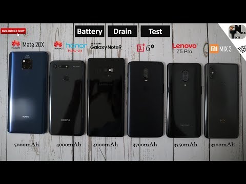(ENGLISH) Honor View 20 vs Mate 20X vs Lenovo Z5 Pro vs Note 9 vs OnePlus 6T vs MIX 3 Battery Life Drain Test