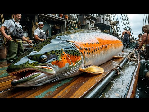 Watch American fishermen catch hundreds of tons of salmon this way - Catch fish gillnet fish at sea