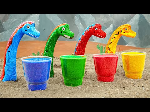 Learn colors with Brachiosaurus the long-neck dinosaur using colorful sand | Fun Dinozone
