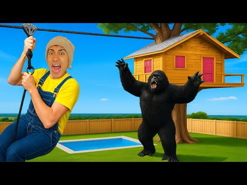 لما اخوك الصغير يبني بيت فوق الشجره  للهروب من الغوريل المتوحشه 😂🦍 | محمد عماد