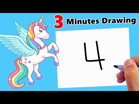 HOW TO DRAW UNICORN WITH NUMBER 4 EASY