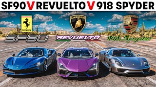 FH5 | Lamborghini Revuelto VS Ferrari SF90 Stradale VS Porsche 918 Spyder | Hyper Hybrid Battle!