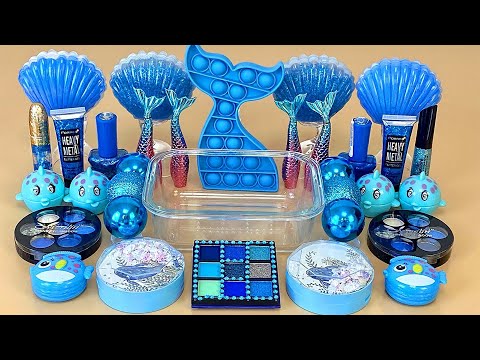 ASMR Slime Blue 💙 Mixing eyeshadow, makeup and glitter into slime | Relaxing slime video