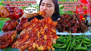 KOREAN SPICY⁉️ JAMUR PEDAS AYAM GORENG SAOS SAMYANG CABE RAWIT MENTAH MUKBANG