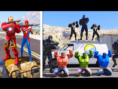 GTA V Spider Man & Iron Man Save Hulk's Brothers from Venom Army! #gta5