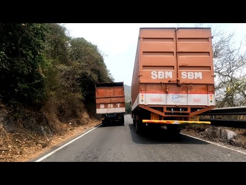 Container Lorry And Bus Driving Dhimbam Hairpin bend Hills Road Overtaking