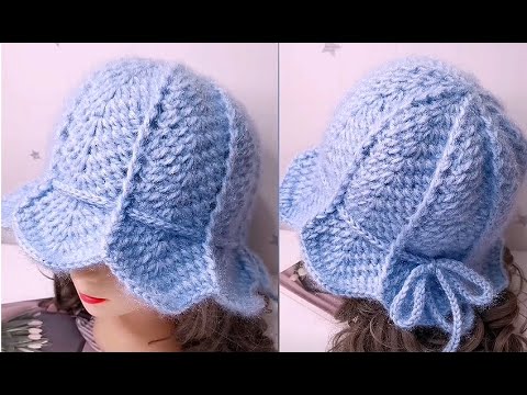 Unique Pattern Crochet Hat.This Pattern Like The Fishtail.Complete Crochet Hat  tutorial For Women