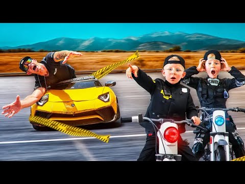 Braxton and Ryder Having Fun with Toy Cars and Police Monster Truck Chase